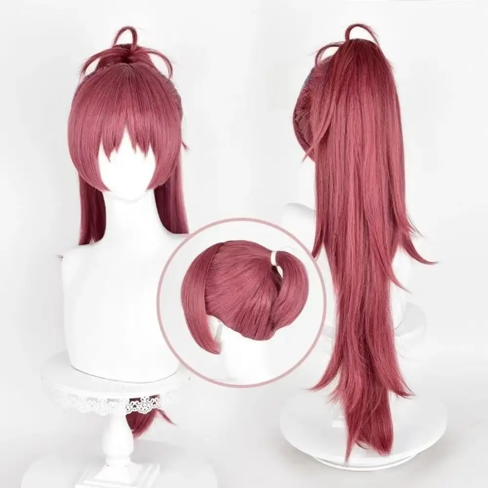 Puella Magi Madoka Magica Cosplay Wig Sakura Kyouko Wine Red High Ponytail Heat Resistant With Bangs For Halloween Carnival