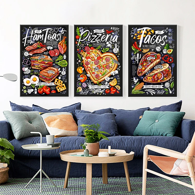 

Restauran Kitchen Food Home Decor Posters Prints Fries Burger Pizza Sandwich Canvas Paintings For Living Room Cuadros Unframed