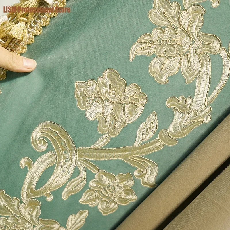 

High-end French Romantic Embroidery Flocking Lace Stitching Flannel Thickening Blackout Curtains For Living Room Bedroom
