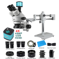 3.5X 90X 180X Simul-Focal Double Boom Stand Trinocular Stereo Zoom Microscope 48MP 4K HDMI USB Camera 144 LED Light Microscopie