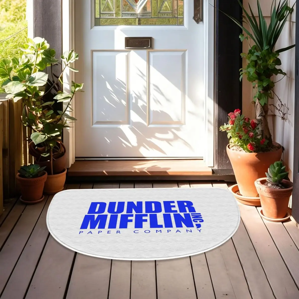 Dunder Mifflin Logo Soft Flannel Half Round Doormat Non Slip Bathroom Mat Absorbent Floor Carpet for Garage