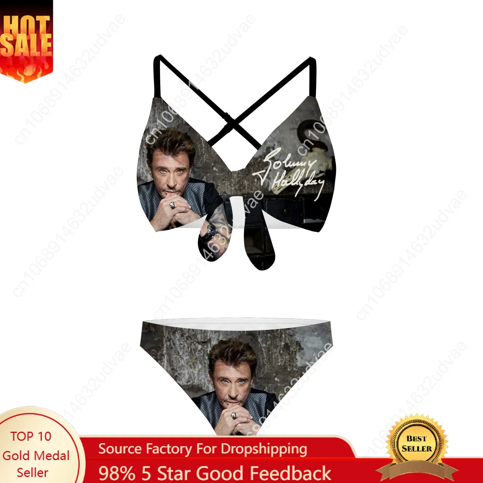 

Johnny Hallyday Bathing Suits Cross Strap Suspenders Swimsuits Womens Personalized Bikini Pool Party Swimwear Custom Beachwear
