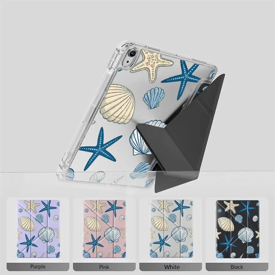 

Marine Animal Shells Y-Fold Holder Cover Tablet Case For iPad Mini 6 7 Air 4 5 M3 M2 1 2 M4 11inch Pro 11th 10th 9th 8th 7th