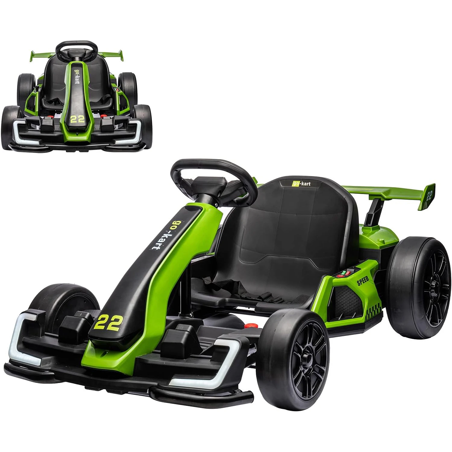 Go Kart Elettrico per Bambini 24V con Motori da 300W, Modalità Drift e Sport, Lunghezza Regolabile e Pneumatici EVA per Corse all'Aperto