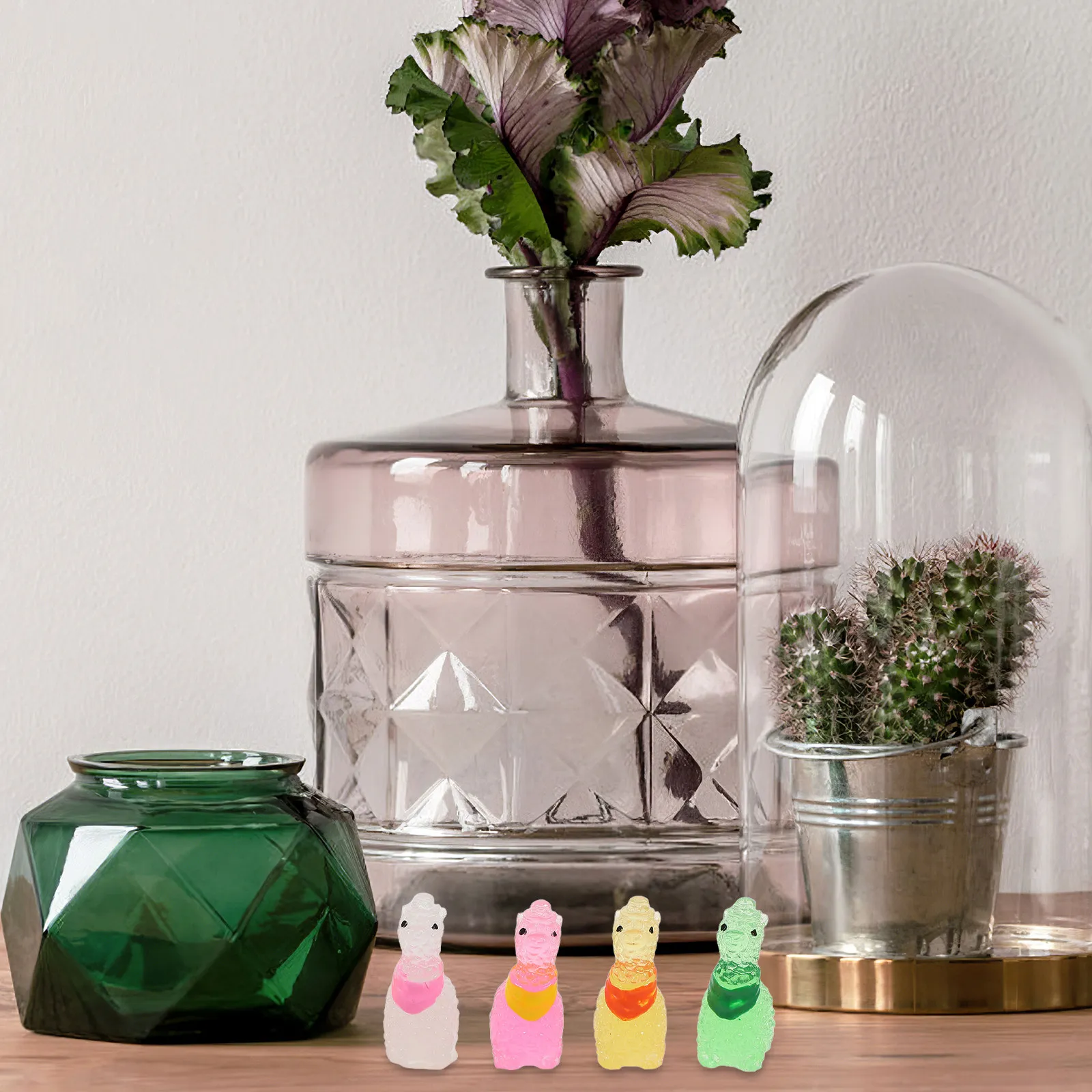 60Pcs Luminous Mini Resin Alpaca Micro Landscape Decorations Desktop Garden Scenery Miniature Animal Ornaments Glow in Dark
