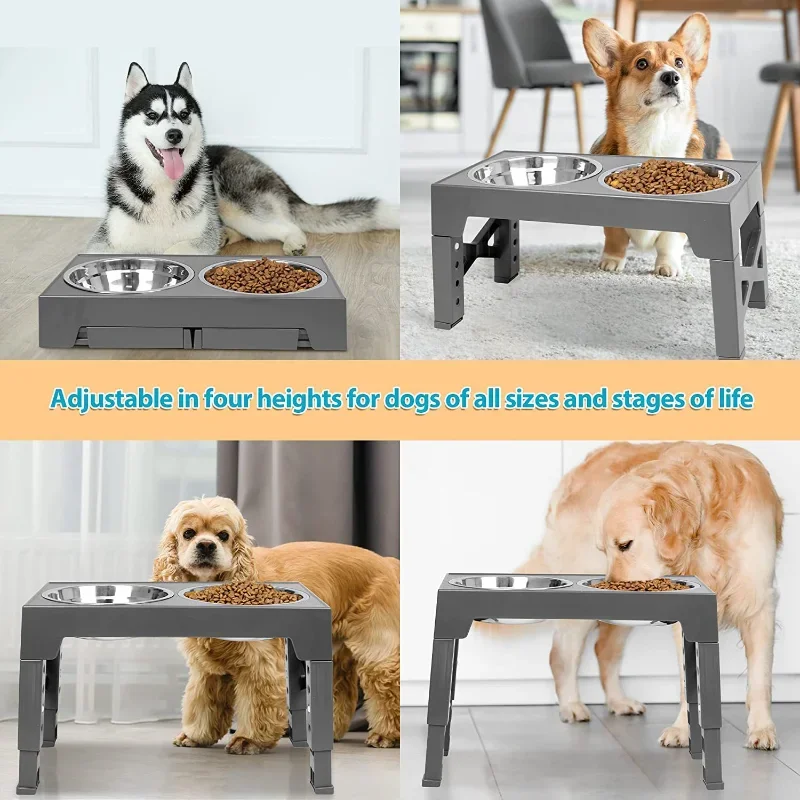 

Elevated Dog Feeder Dogs Bowls Adiustable Raised Stand with Double Stainless Steel Food Water Bowls for Small Medium Large Dogs