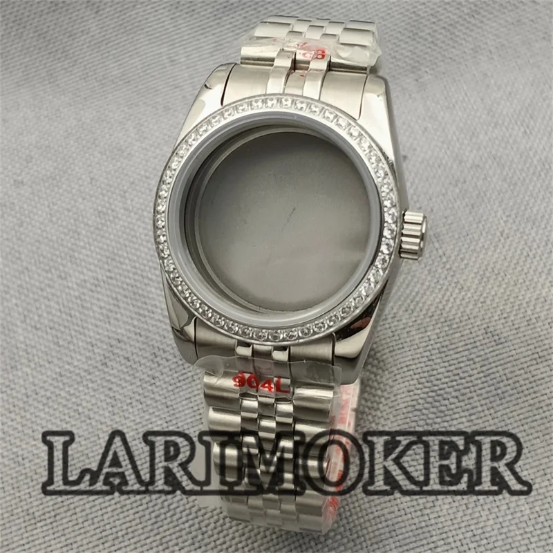 LARIMOKER 31mm Women\'s waterproof  Stainless Steel Strap Sapphire Glass Silver Diamond Index Case  Fit NH05 NH06 Movement