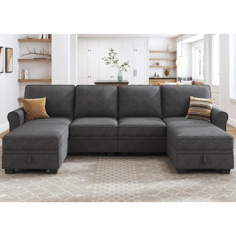 

Sectional Sofa with Storage Seat U Shaped Sectional Couch with Reversible Chaise Convertible Sectioal Couch for Living Room