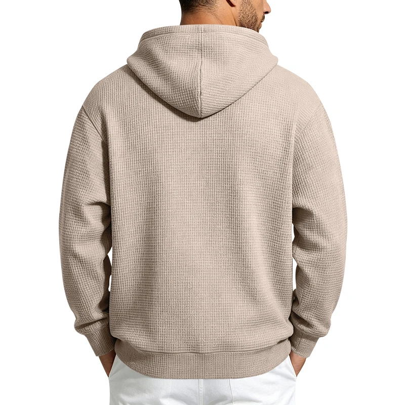 Herren Frühling und Herbst Einteiliger Waffel-Strick 1/4 Reißverschluss Lässiger Loser Kapuzenpullover, Geeignet für den Täglichen Gebrauch – Detail 9
