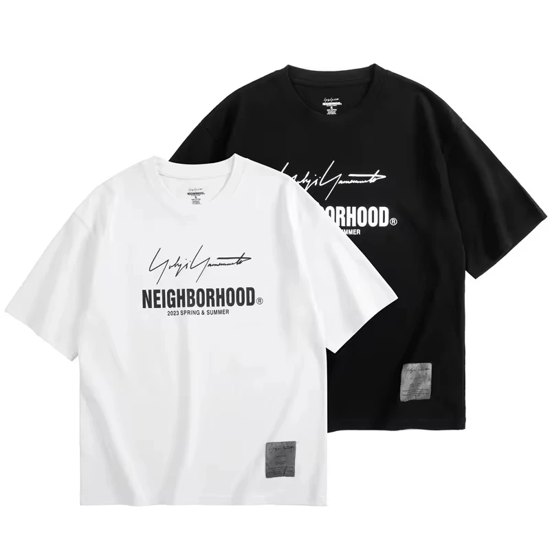 Classic Black White NEIGHBORHOOD Short-sleeved T-shirt Pop Japanese Harajuku T Shirt Signature Slogan Loose Top NBHD T Shirts