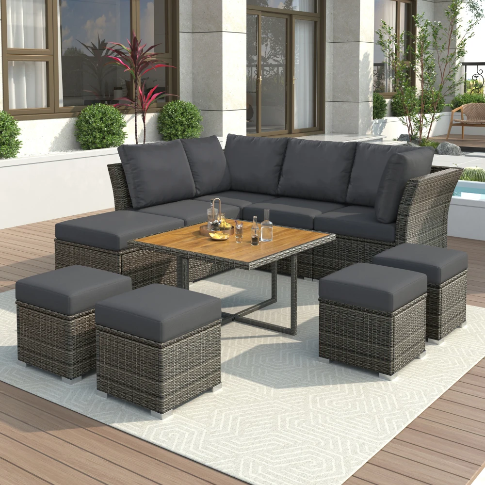 

Patio Furniture Set 10 Piece Outdoor Conversation Sets CoffeeTable with Solid Wood Coffee Table Outdoor Furniture Set Patio Set