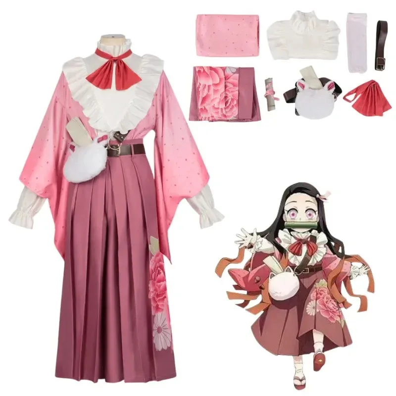 

Новое кимоно в стиле аниме Kamado Nekuzo для женщин и девочек, карнавальный костюм на Хэллоуин, сценическая форма с париком