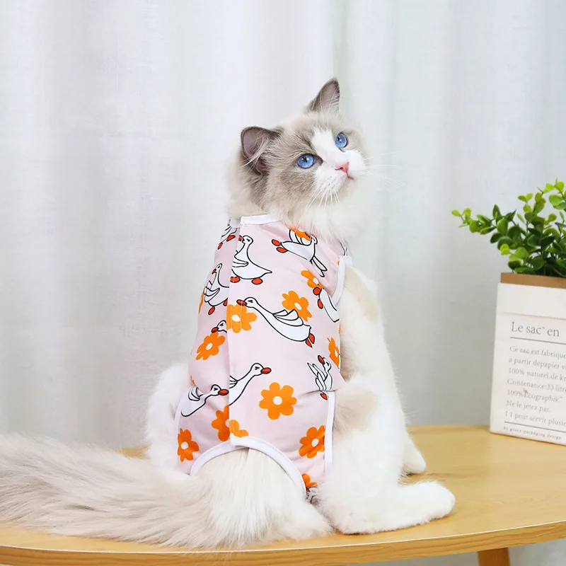 Printing Cat Sterilization Suit Anti-licking Surgery After Recovery Pet Care Breathable Clothes Spring Summer Cat Clothing New