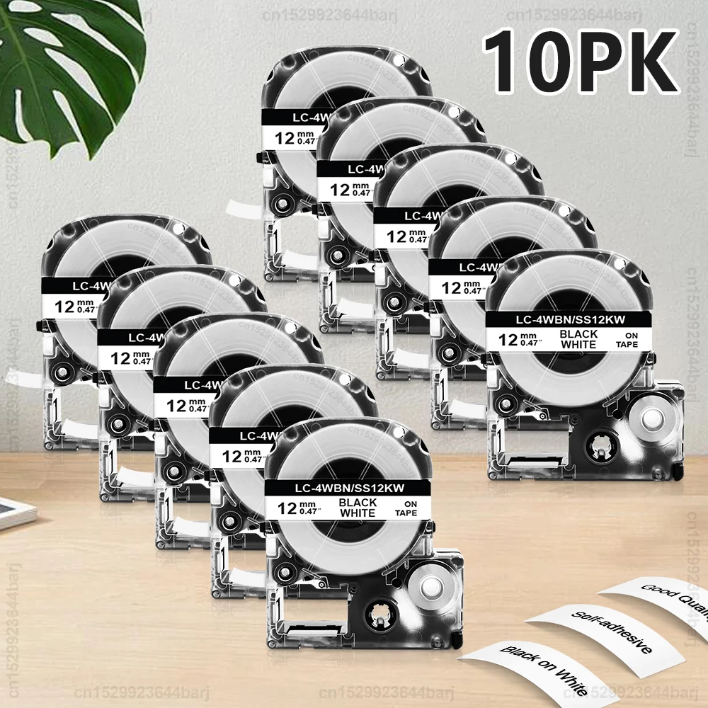 10PK SS12KW compatibile Epson Kingjim 12mm nastro per etichette autoadesivo SS12KW SC12YW etichetta adesiva per Epson LW-300 400 etichettatrice