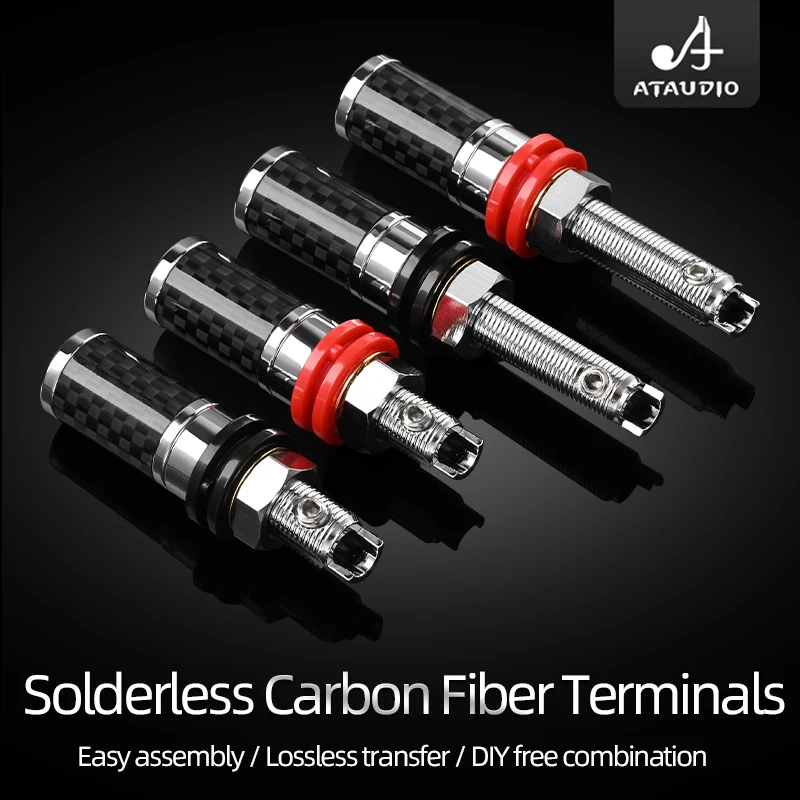 4PCS ATAUDIO HiFi Carbon Fiber Binding Post with Rhodium Plated Speaker Audio Solder-free Banana Plug Terminals