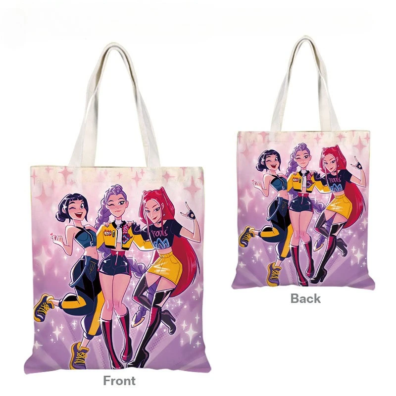 

KPop Demon Hunters Canvas Shoulder Bag Cartoon Pattern Printed Fashion Handbags Students Commuting Large Capacity Shoulder Bag