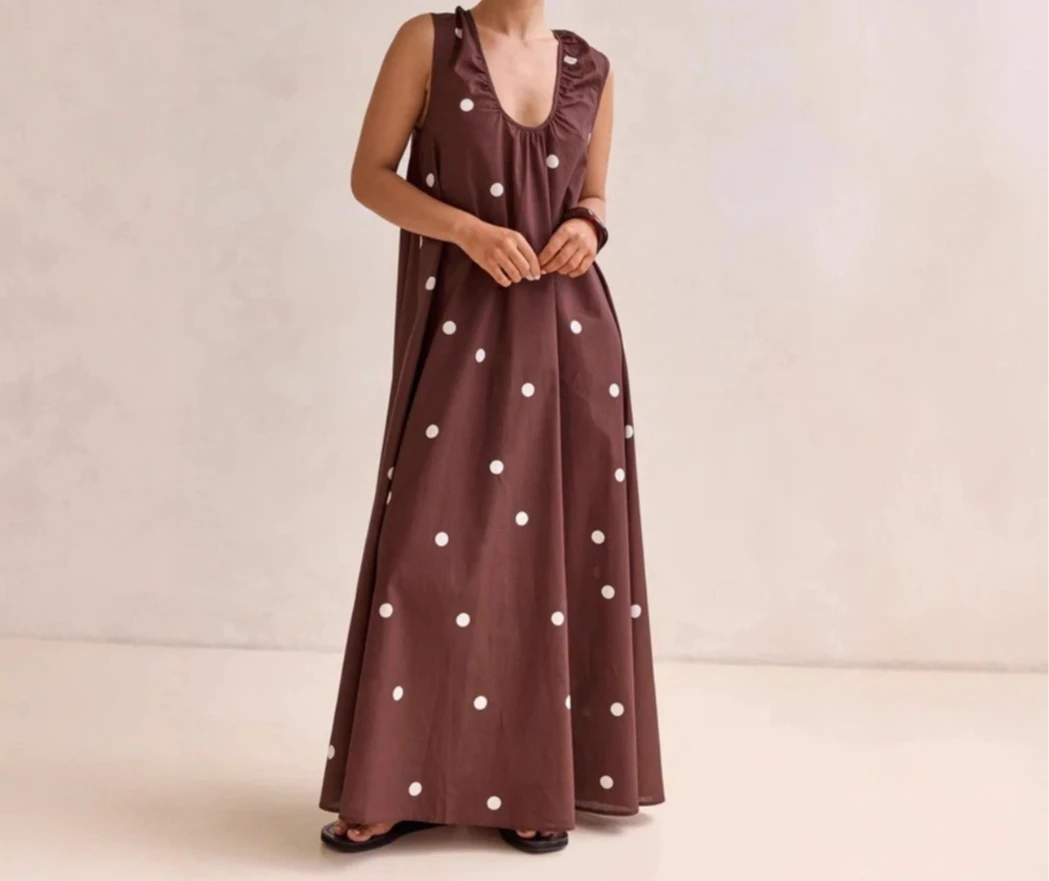 

2026 Dress Polka Dot Print U-neck Loose Oversized Sleeveless Vest Long Skirt