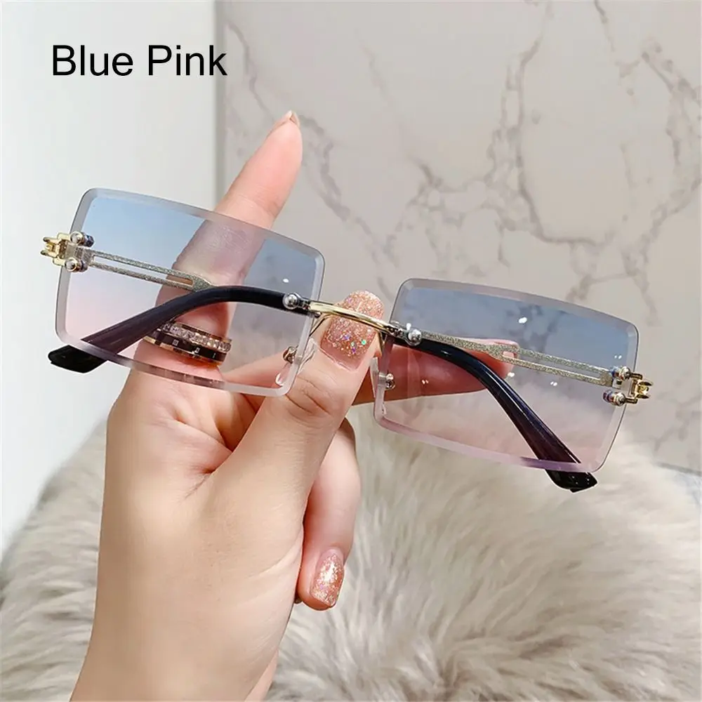 Retro Metal Frame UV400 Sunglasses for Women Frameless Sunglasses Rectangle Sunglasses Vintage Sunglasses