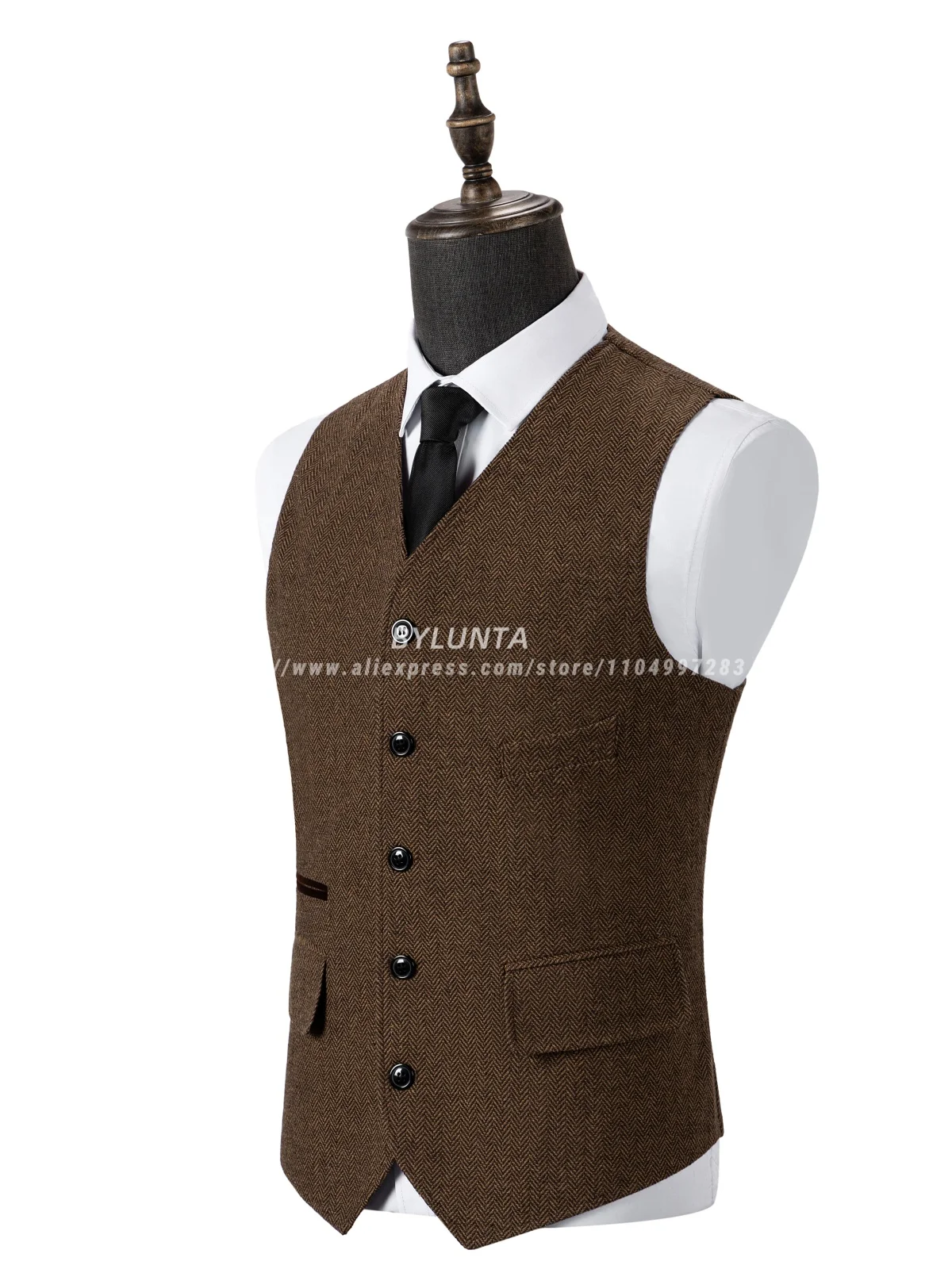 Bylunta Men's Casual Suit Vest Regular Fit Wool Herringbone Waistcoat For Wedding and Party
