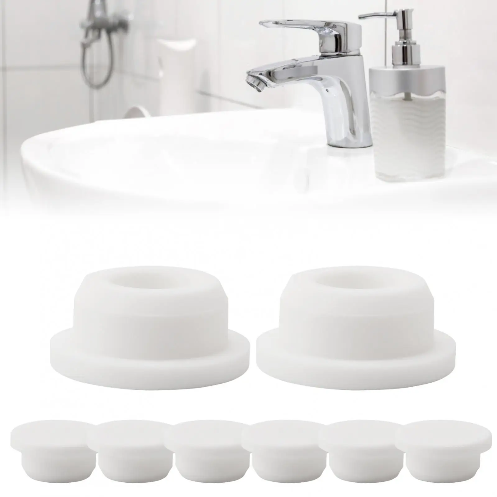 8pcs  Silicone Reusable Sink Overflow Caps, White Round Overflow Cover