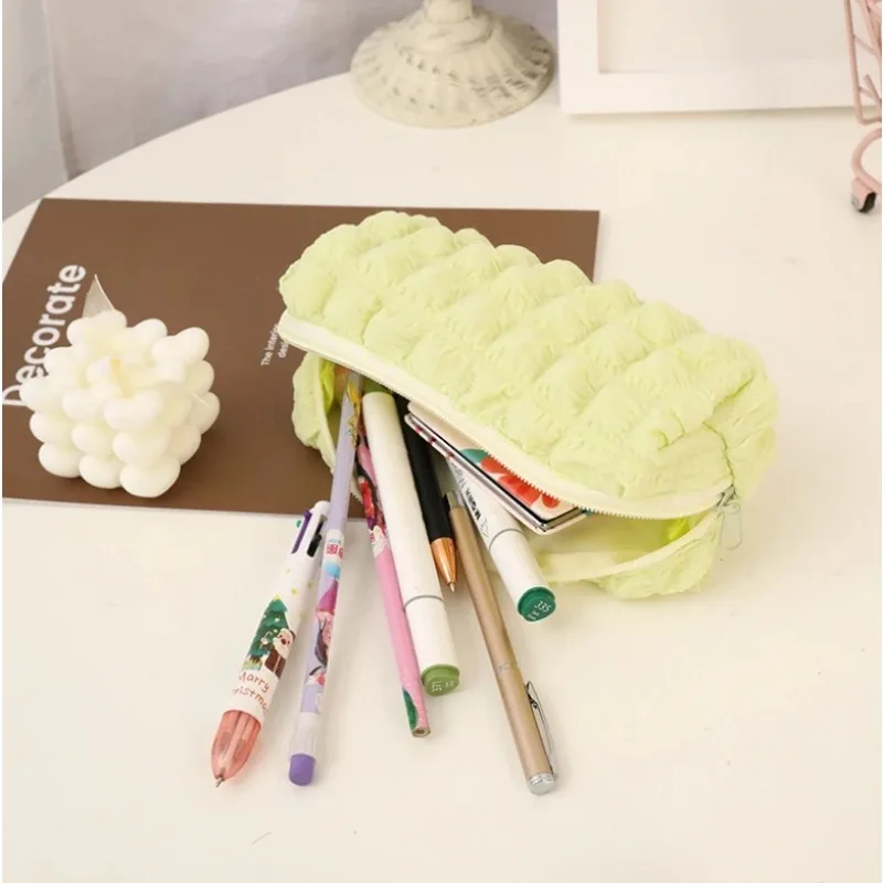 INS Cute Puffs Pencil Case Korean Stationery Pen Case Trousse Coin Purse Large Capacity Pencilcase School Supplies Pencil Pouch