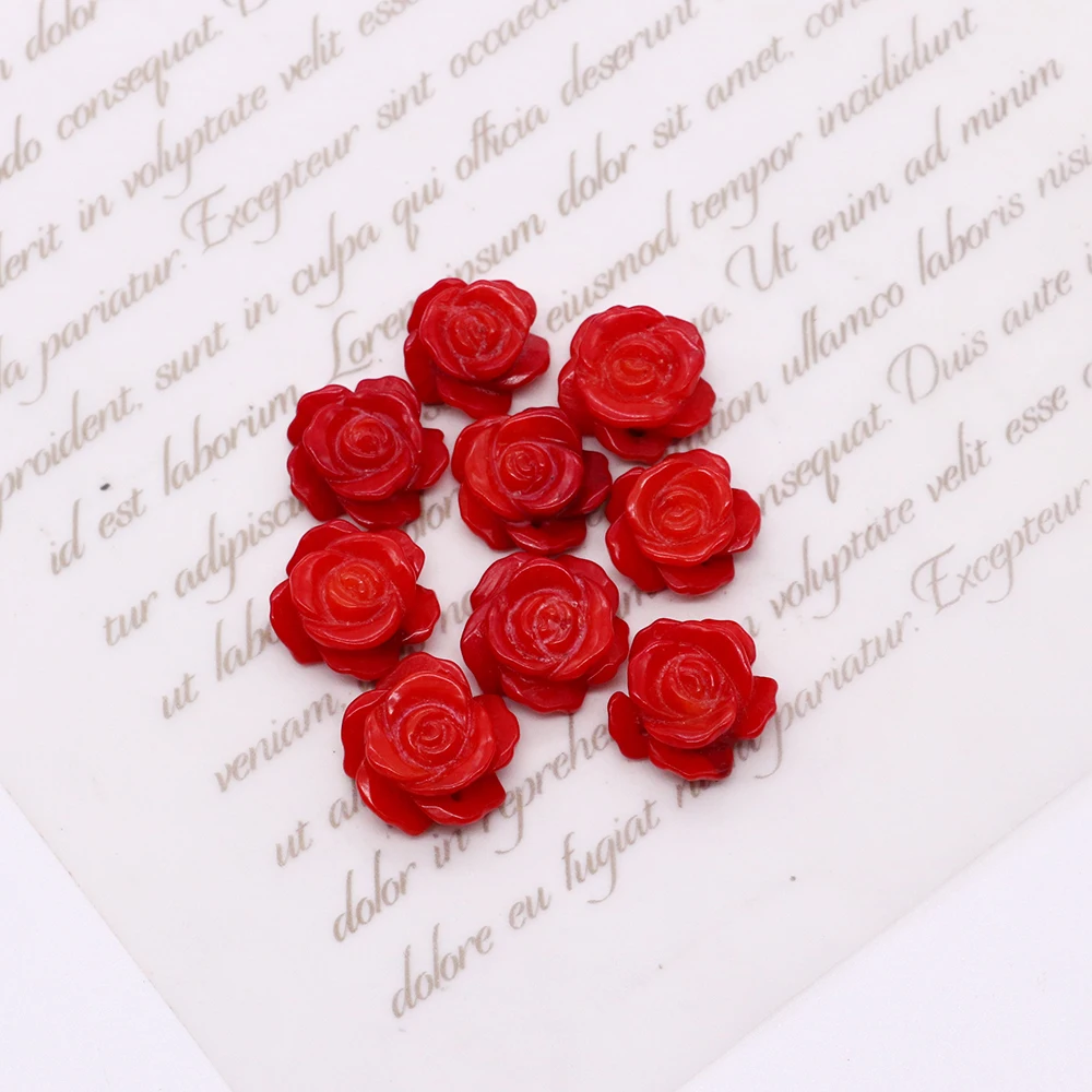 Natural Sea Bamboo Red Coral Stone Pendants Carved Rose Flower Earring Charms for Jewelry Making DIY Necklace Earrings Jewelry