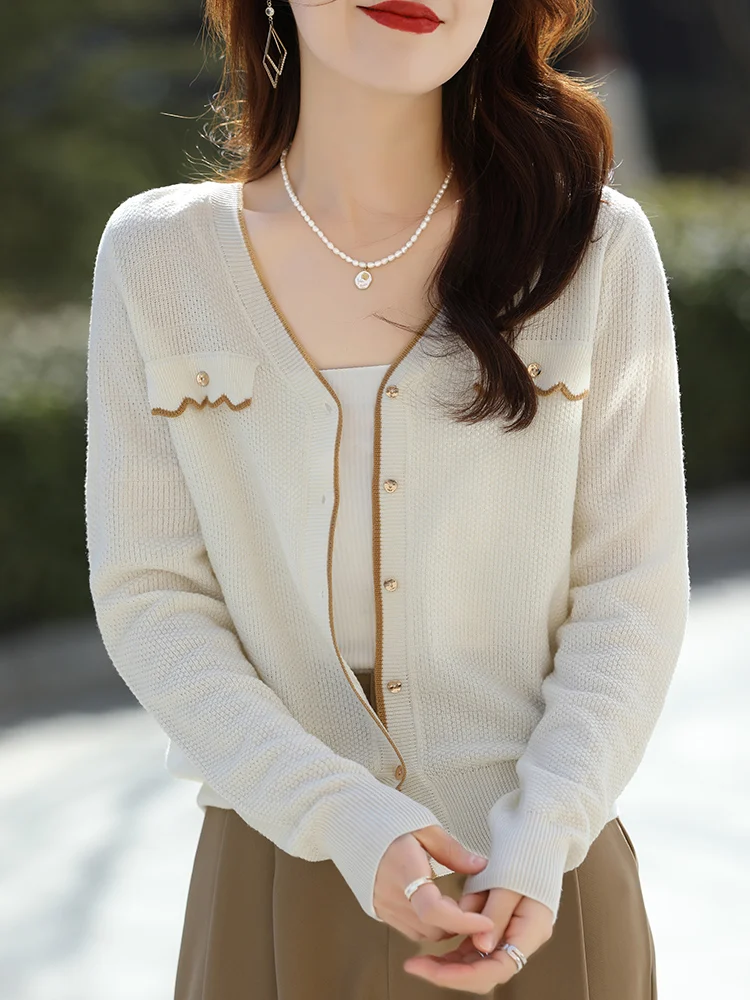 Women's Single Breasted Knitted Long Sleeve Cardigan V-Neck Sweaters Comfortable Soft Tops Casual Fashion Summer Autumn New 2024