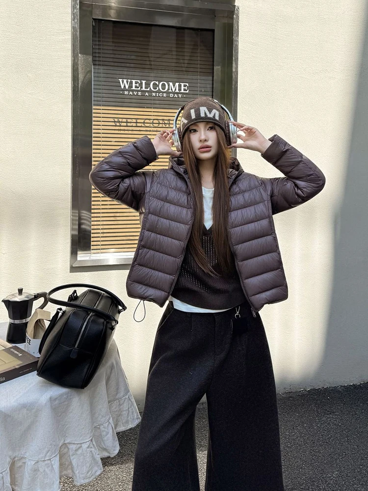 Winter Pork Rib Style Lightweight Hooded Down Jacket Women White Duck Down Waterproof Outwears Female Warm Parker Down Jacket