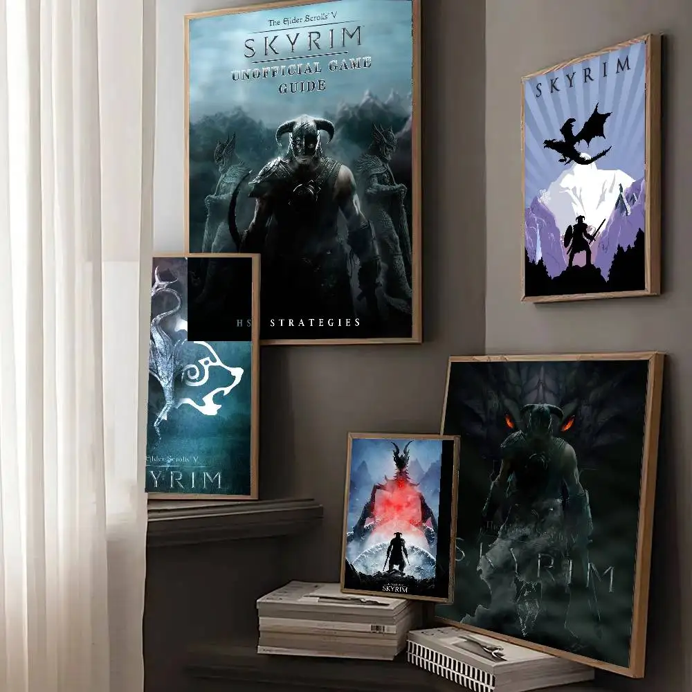 Pósteres de S-Scroll V S-Skyrim para sala de estar, bar, cafetería, lienzo de calidad, estilo vintage, cómics, pintura, arte, pared del hogar