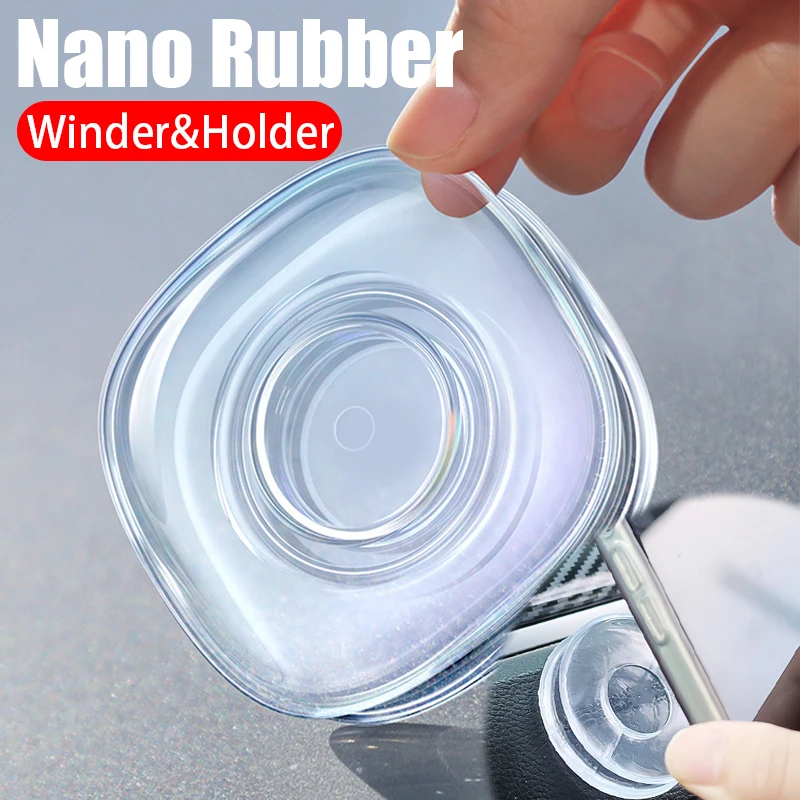 Nano Rubber Multi-Function Phone Holder For Wall Suction Car Phone Stand Cable Winder Strong Adsorption Gel Pad Desk Bracket