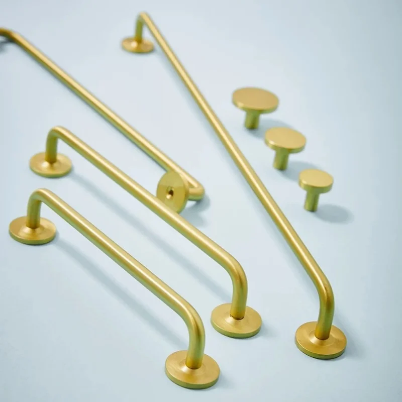 Nordic Polished Gold Solid Brass Knob Long T Bar Handles Longer Drawer Pulls Kitchen Cabinet Storage Handles Furniture Handles