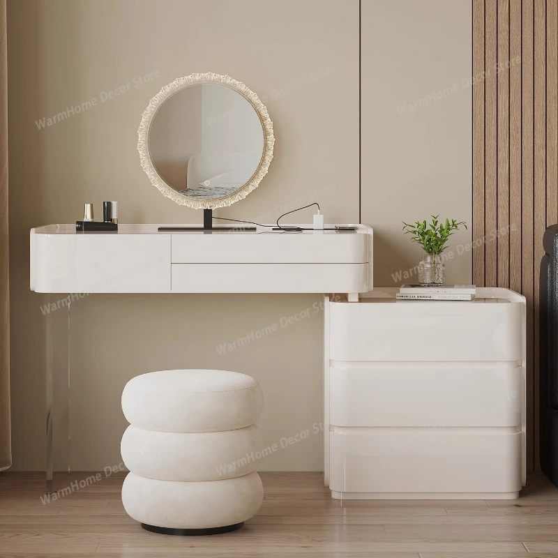 

Modern Cream Style Baking Paint Toiletries Makeup Vanity Illuminated Makeup Dressing Table Dressers Desk with Mirror Dresser