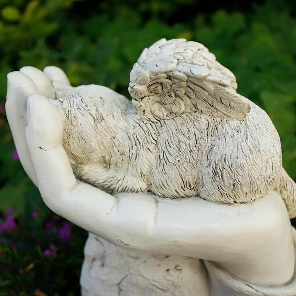 Statua di pietra commemorativa del gatto, marcatori di tomba dell'animale domestico del gatto personalizzato, pietra commemorativa del giardino dell'angelo del gatto addormentato bianco, regalo perso dell'animale domestico di simpatia