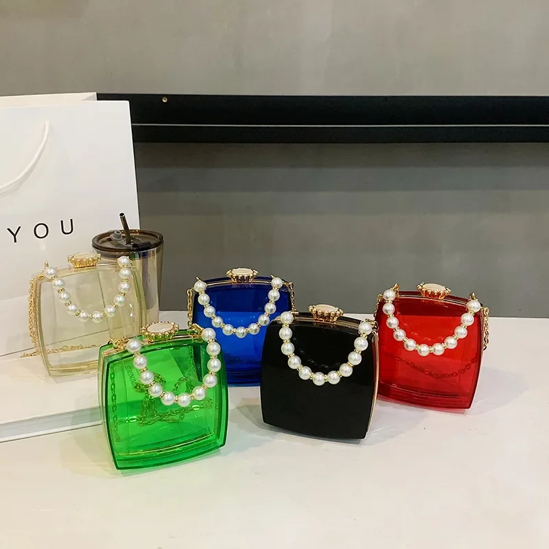 Pearl Acrylic Box Clutch Look Clutch Bag 2023 Fashion Pvc Clutch Bag Unique Clutch Bag Mini Evening Purse Chain Crossbody Bag