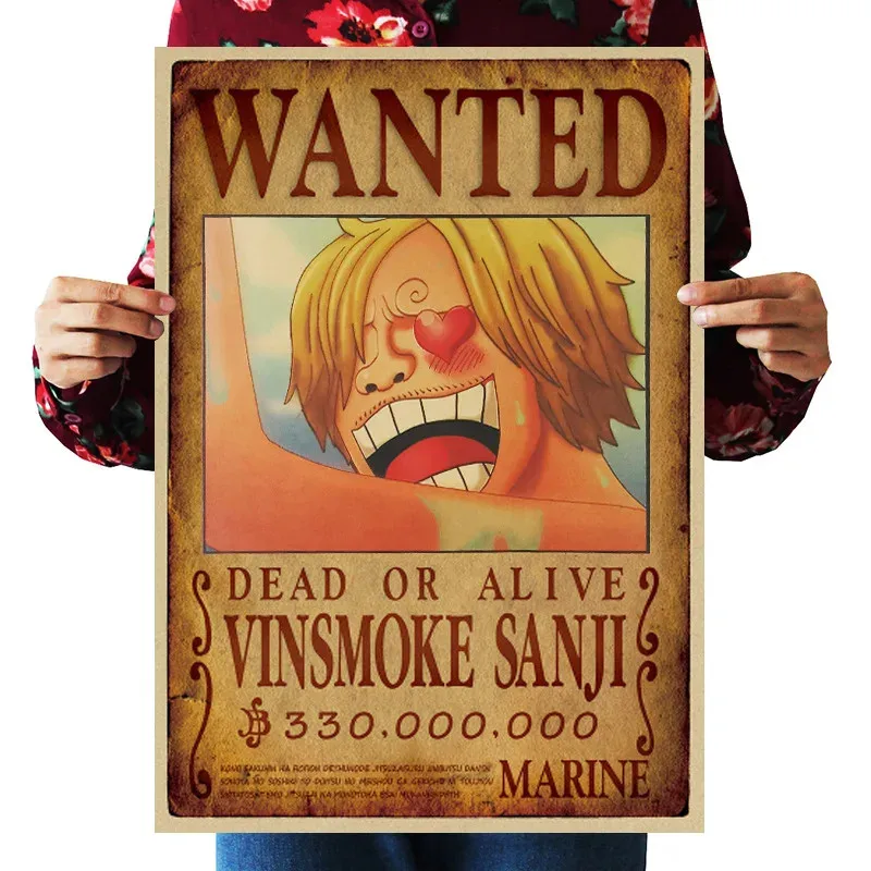 WANTED DEAD OR ALIVE VINSMOKE SANJI Vintage Cartoon Anime Movie Poster Retro Kraft Paper Print Art Painting Wall Decoration Stickers