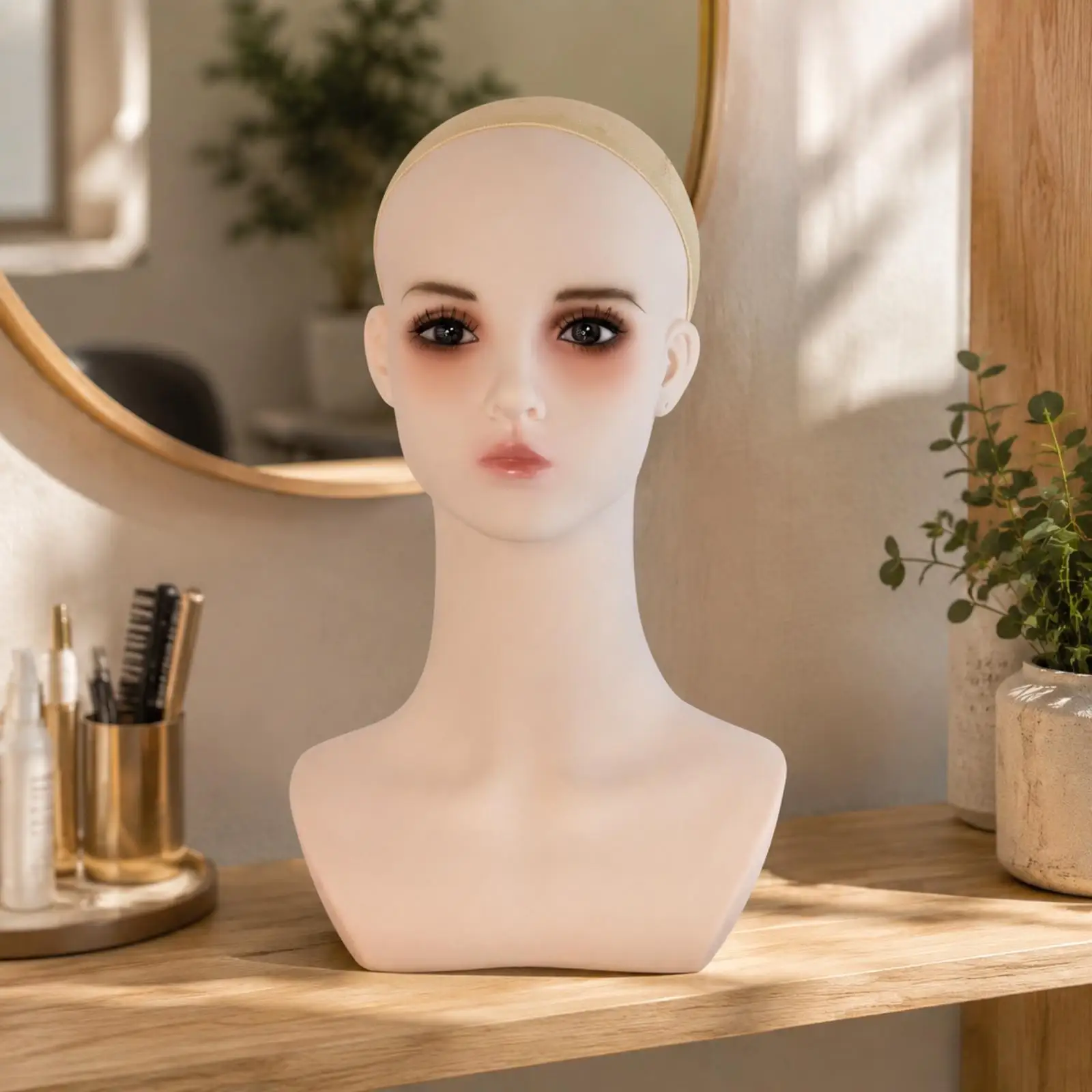 Realistic Female Mannequin Head with Shoulders and Upper Torso for Wig Fitting Cosmetology Training and Shop Display