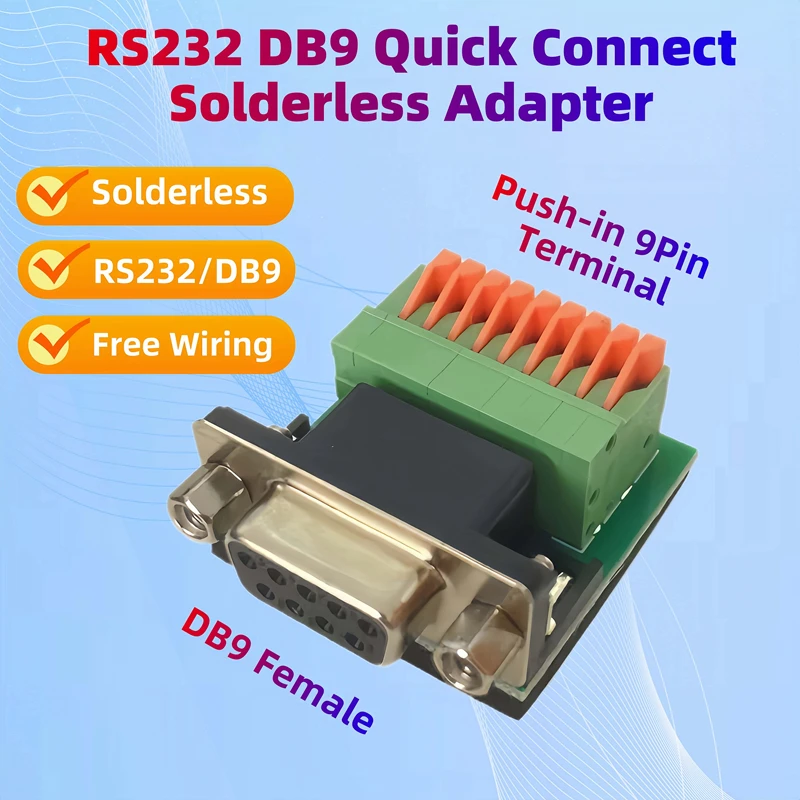 

RS232 DB9 Мужской/Женский быстроразъемный беспаечный адаптер DB9 «папа/гнездо» на 9-контактный обжимной разъем с пружинными клеммами, последовательный преобразователь