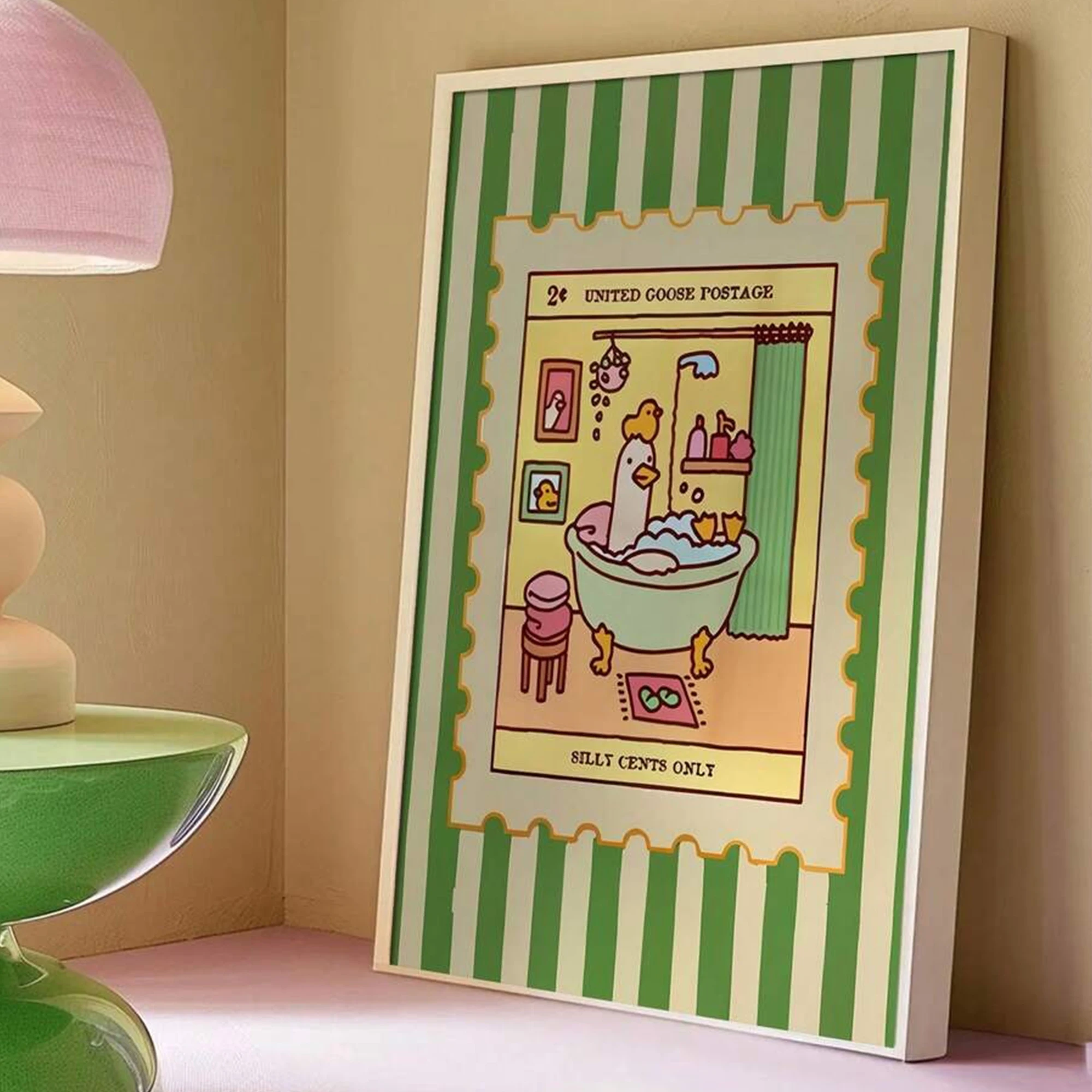 Modern Green Cute Duck In A Bath Wall Art Print Canvas Painting Poster Picture For Living Room,Bedroom Home Decor