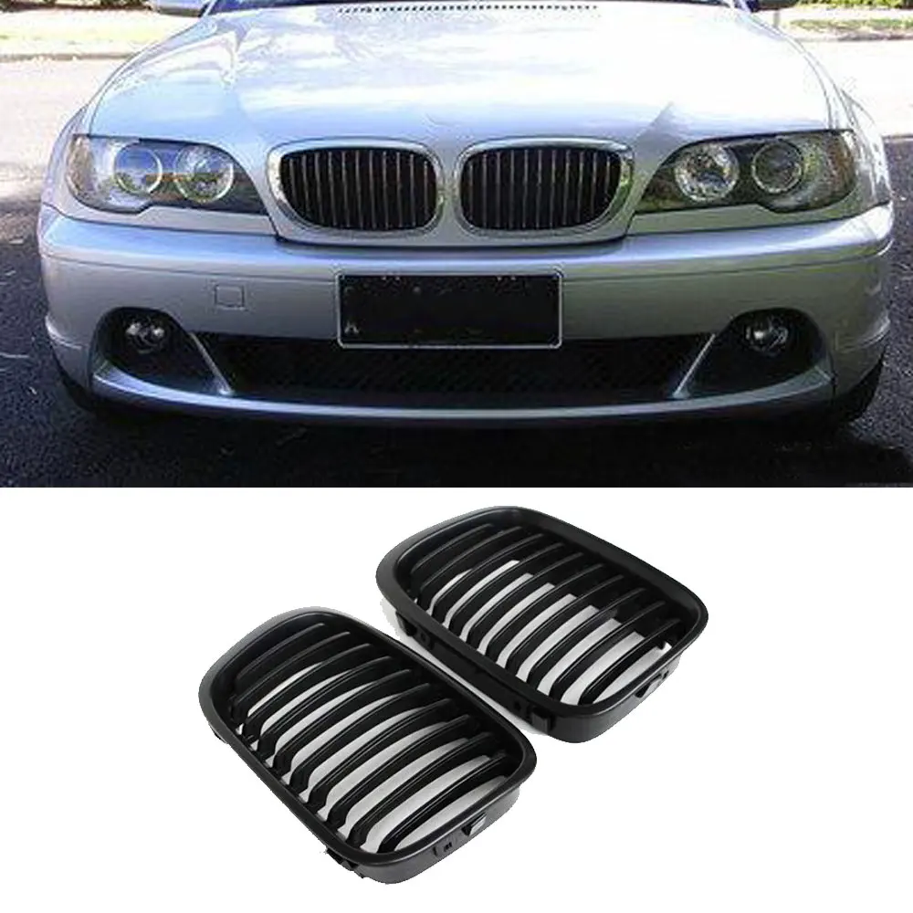 

Front Kidney Double Slat Grill Mesh Grille Frame Covers For BMW 3 Series E46 4 Door 2Door Coupe 318I 320I 325I 1998-2001 ABS