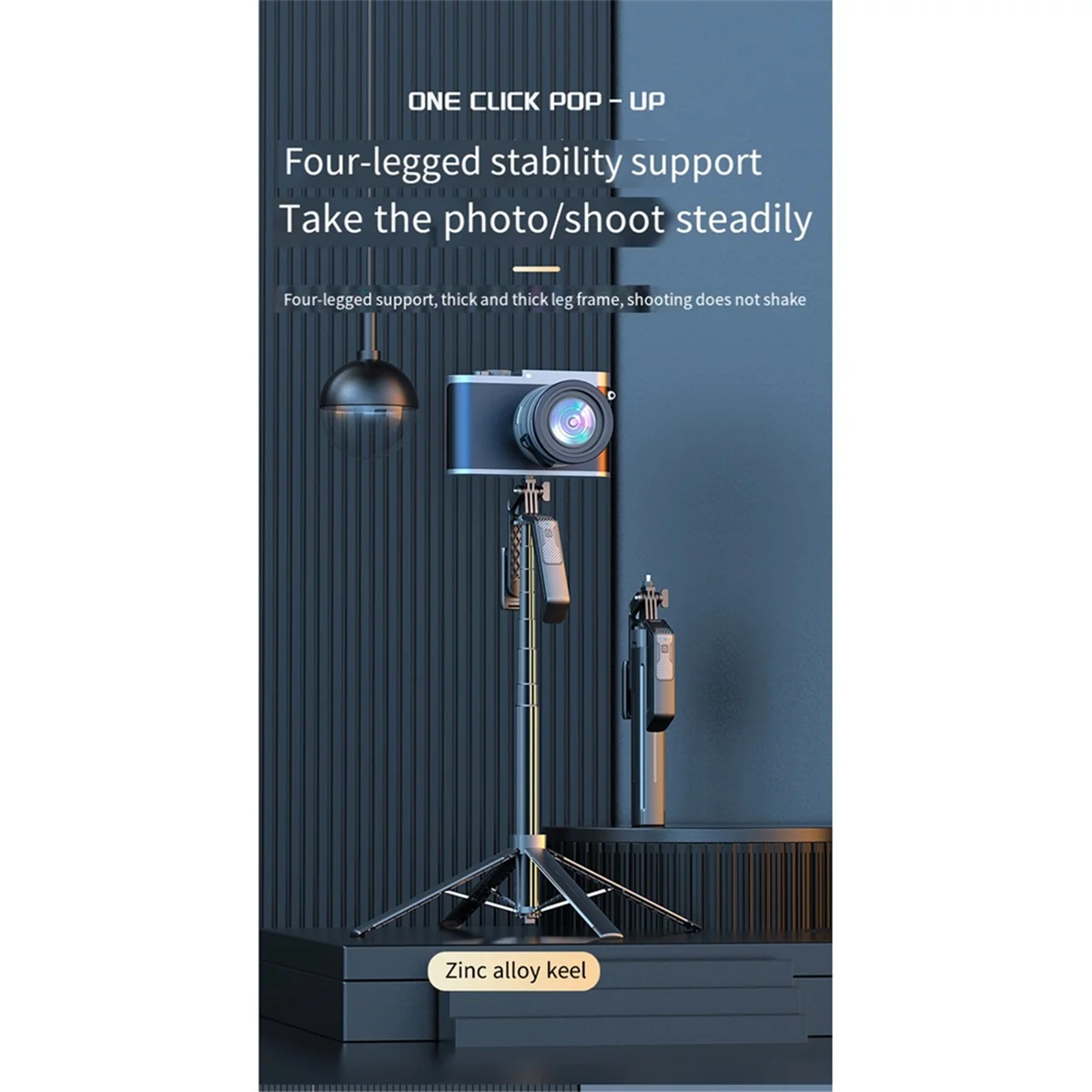 Bluetooth Selfie Stick para celular Live, monopé dobrável, estabilizador portátil, suporte de liga de alumínio, 180cm