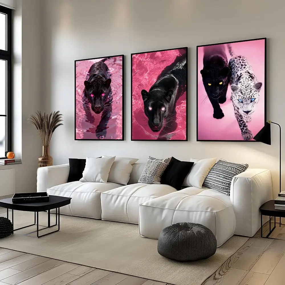 Majestic Black Panther Swimming Poster Living Room Bedroom Bar Cafes Wall Home Decoration Gifts