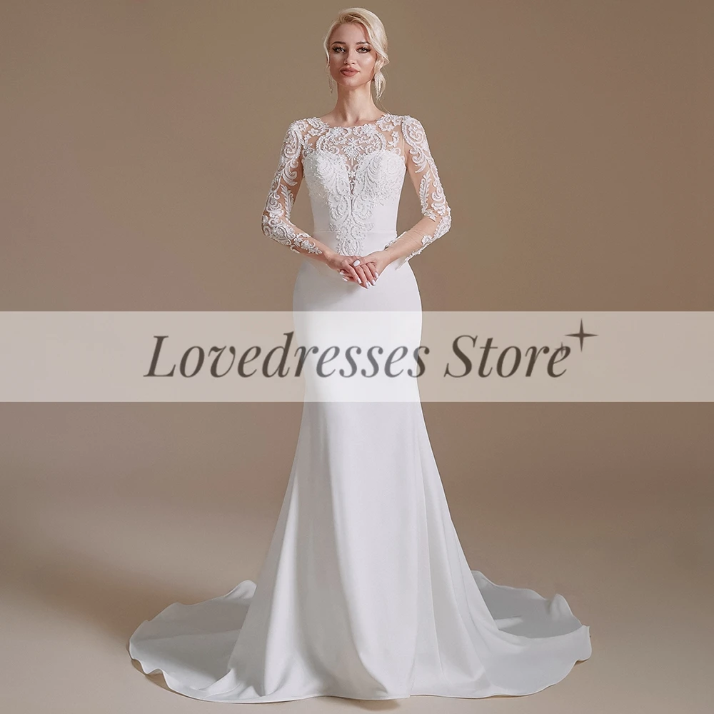 

Mermaid Wedding Dresses Customized Long Sleeve O Neck Lace Appliques Civil Bridal Gown Court Train Bridal Dresses 2025
