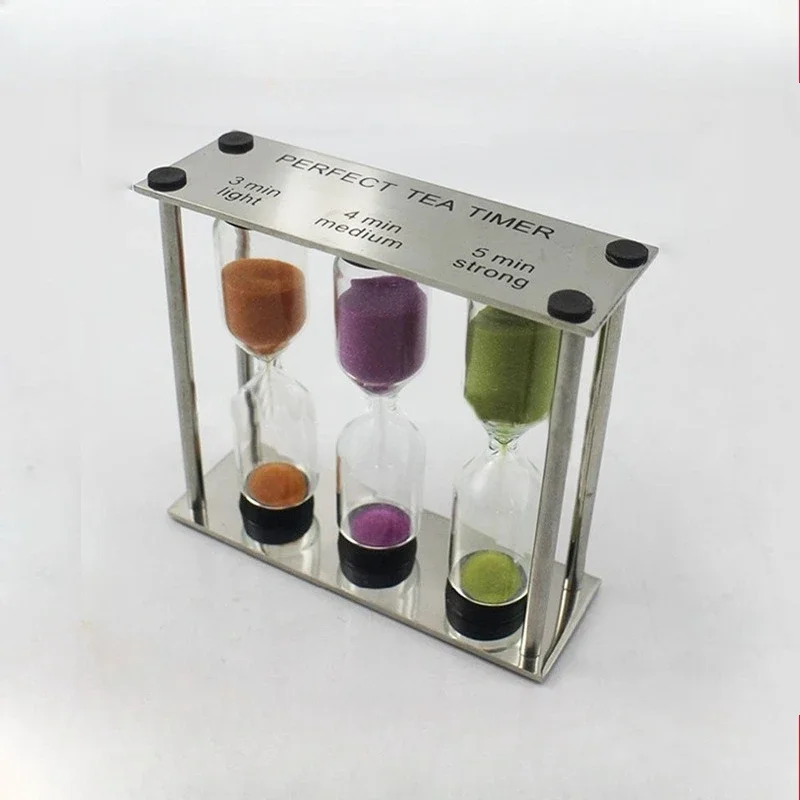 3-in-1 Metal Sand Timer Set 3/4/5 Mins Triple Hourglass Desk Decor for Study Office Stainless Steel Flow Decor Watch Timer Gift