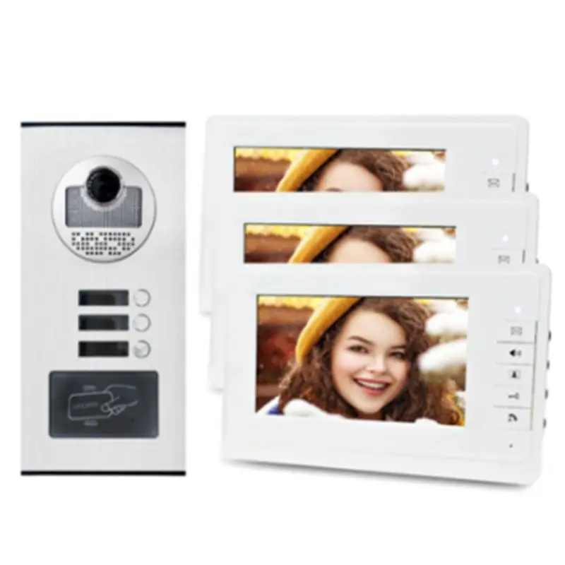 ABZW Home Video Intercom Doorbell With 3 Unit Support For Residential For Apartments Door Phone System EU Plug