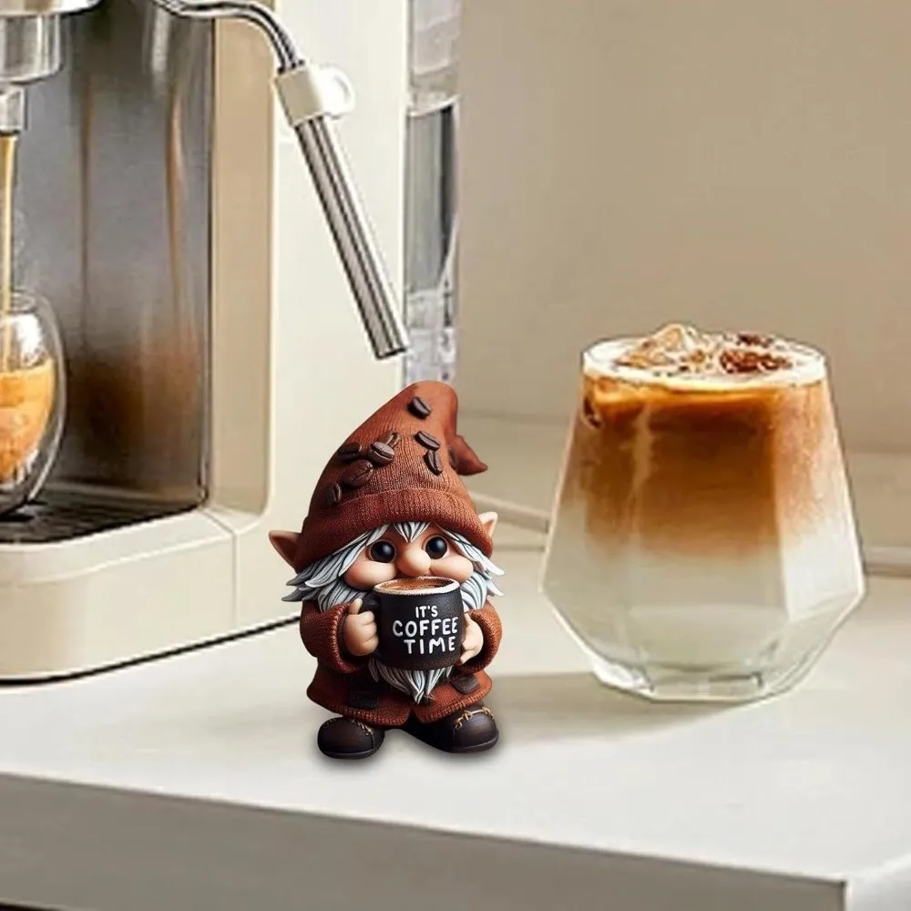 Gifts Handmade Coffee Gnome Coffee Theme Resin Dwarf Figurine Christmas Ornament Coffee Mini Desktop Decor