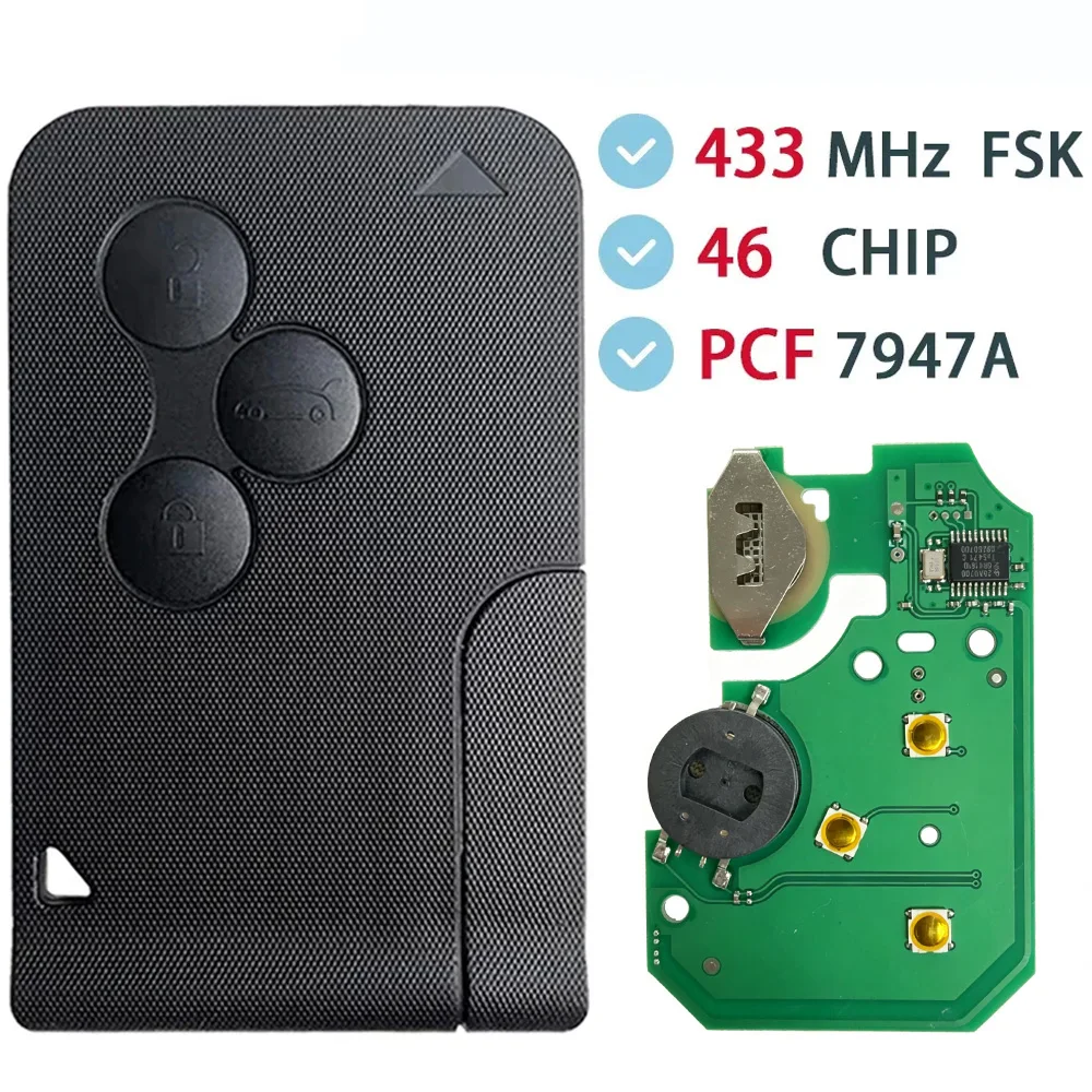 Remote Card Car Key For Renault Megane II Scenic II 2003 2004 2005 2006 2007 2008 433MHz PCF7947A 46 Chip
