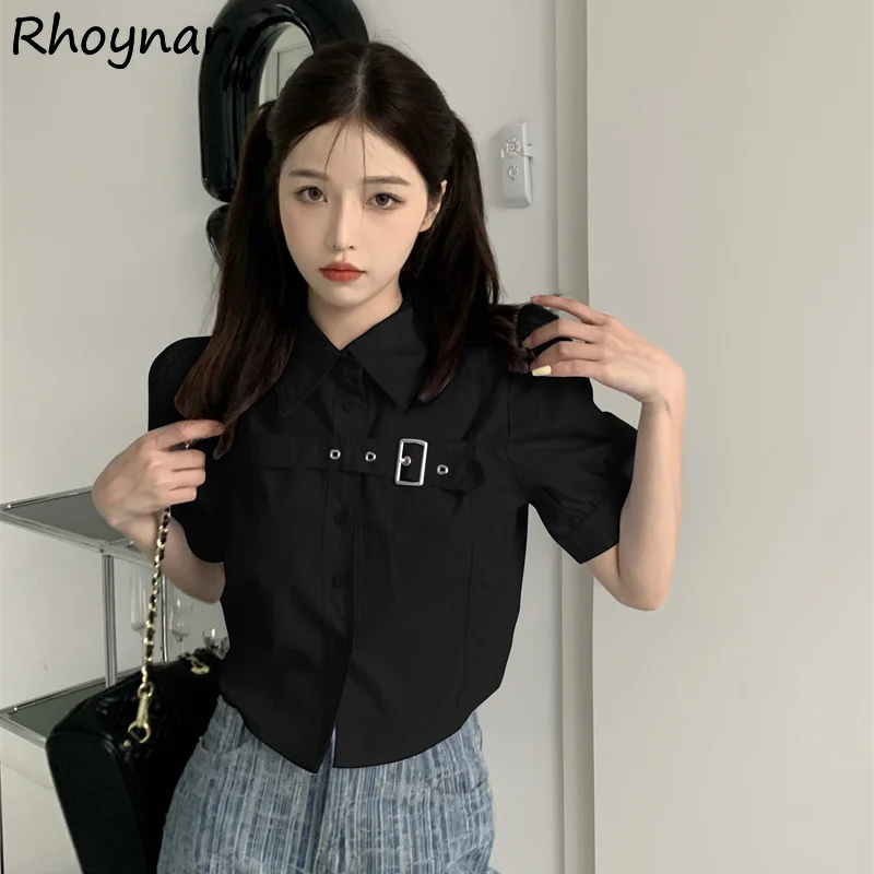 

Crop Shirts Women Clothing Summer Hotsweet Temper Designer Puff Sleeve All-match Minimalist Pure High Street Teens Camisas Chic