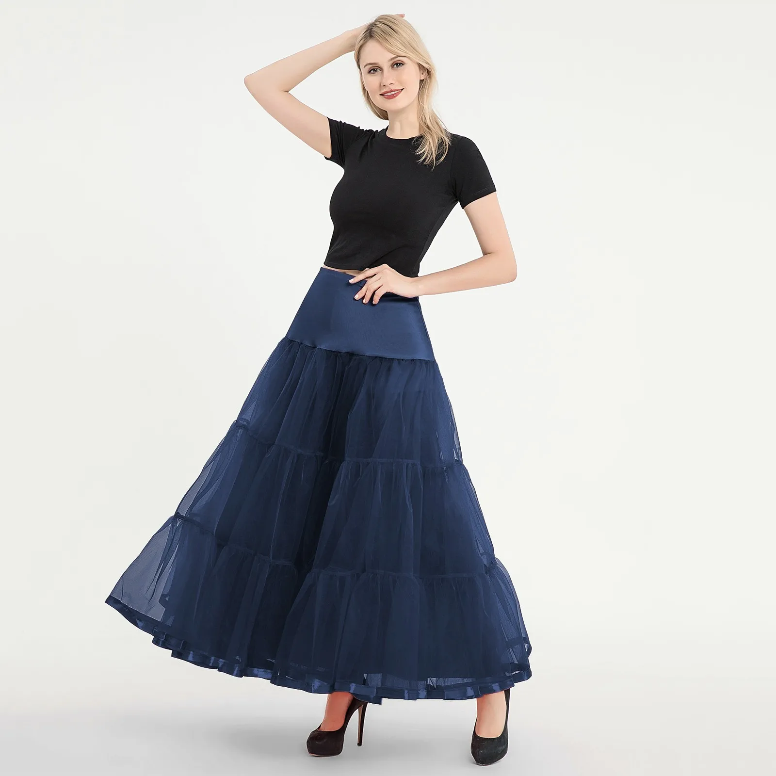 

Elegant Long Skirts Women Summer Elastic High Waist A-Line Skirt Female Autumn Casual Big Swing Lace Skirt faldas para mujer