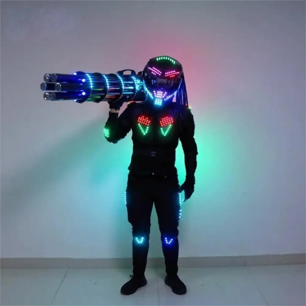 RGB LED Robot Costume Stage Performance Suit with Helmet Glowing Clothes