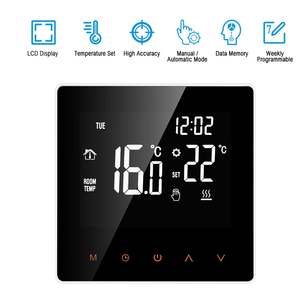 Thermostat Temperature Controller Electric Warm Heating Remote Controller LCD Display Touch Screen Works with Google Home